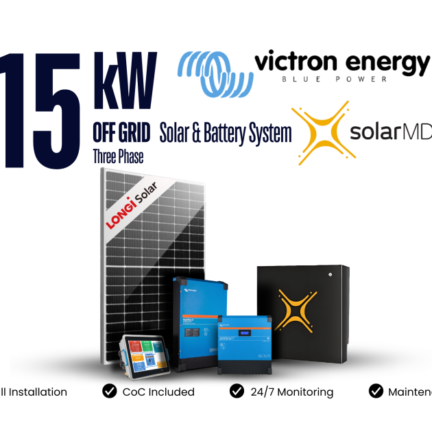 15kW Victron 3Phase Off Grid Solar and Battery System, Longi Solar and Solar MD